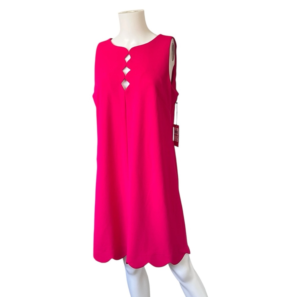 NEW Vince Camuto Pink Shift Dress Sleeveless Scalloped Hem Barbiecore Size 12